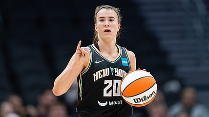 May 29, 2022; Seattle, Washington, USA; New York Liberty guard Sabrina Ionescu (20) dribbles the ball against the Seattle Storm at Climate Pledge Arena. Mandatory Credit: Stephen Brashear-USA TODAY Sports