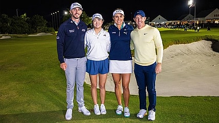 The Match 9 featured PGA Tour stars Max Homa (left) and Rory McIlroy (right) against LPGA Tour stars Rose Zhang and Lexi Thompson (middle).