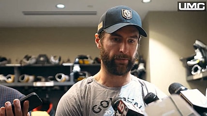 Vegas Golden Knights defenseman Alex Pietrangelo meets with the media following the Game 5 loss 5/14/2025 (Photo/Screenshot- Vegas Golden Knights via Twitter)