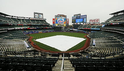 Apr 15, 2021; New York City, New York, USA; A general view of Citifield with the tarp on the infield prior to the game between the Philadelphia Phillies and the New York Mets at Citi Field. Mandatory Credit: Andy Marlin-USA TODAY Sports