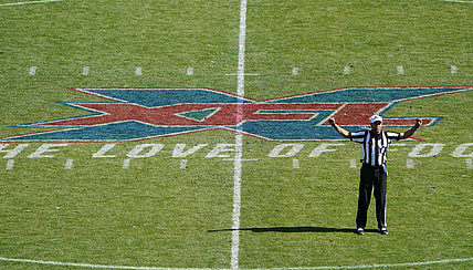XFL logo at midfield during game