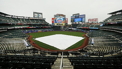 Apr 15, 2021; New York City, New York, USA; A general view of Citifield with the tarp on the infield prior to the game between the Philadelphia Phillies and the New York Mets at Citi Field. Mandatory Credit: Andy Marlin-USA TODAY Sports