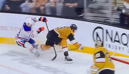 Viktor Arvidsson trips up Brayden McNabb 5/8/2025 (Photo/Screenshot- SinBin.vegas via Twitter