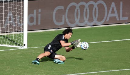 Nov 29, 2020; Orlando, Florida, USA;  Orlando City SC goal keeper Brian Rowe (23) warms up against the New England Revolution at Orlando City Stadium. Mandatory Credit: Rhona Wise-USA TODAY Sports