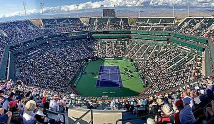 Mar 16, 2023; Indian Wells, CA, USA;   General view of stadium court during the quarterfinal match between Jannik Sinner (ITA) and Taylor Fritz (USA) in the BNP Paribas Open at the Indian Wells Tennis Garden. Mandatory Credit: Jayne Kamin-Oncea-USA TODAY Sports