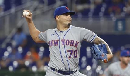 Sep 18, 2023; Miami, Florida, USA; New York Mets starting pitcher Jose Butto (70) pitches against the Miami Marlins during the first inning at loanDepot Park. Mandatory Credit: Rhona Wise-USA TODAY Sports