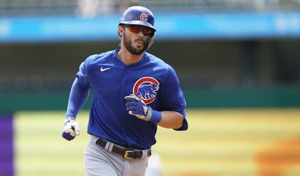 May 27, 2021; Pittsburgh, Pennsylvania, USA;  Chicago Cubs first baseman Kris Bryant (17) circles the bases on a solo home run against the Pittsburgh Pirates during the first inning at PNC Park. Mandatory Credit: Charles LeClaire-USA TODAY Sports