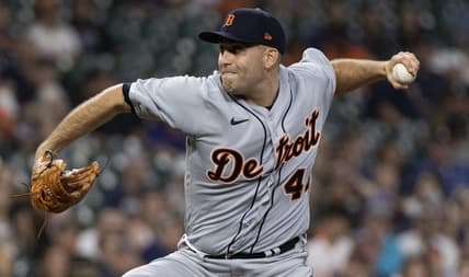 Apr 3, 2023; Houston, Texas, USA;  Detroit Tigers starting pitcher Matthew Boyd (48) pitches against the Houston Astros in the first inning at Minute Maid Park. Mandatory Credit: Thomas Shea-USA TODAY Sports