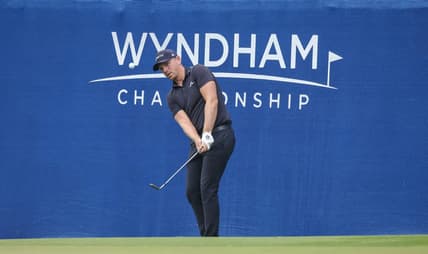 Aug 3, 2023; Greensboro, North Carolina, USA; Matt Wallace plays on the fifteenth green during the first round of the Wyndham Championship golf tournament. Mandatory Credit: David Yeazell-USA TODAY Sports