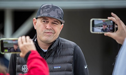 Trainer Chad Brown talks with the media on the backside at Churchill Downs about his Kentucky Derby prospect, Zandon. April 29, 2022

Af5i9148