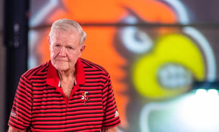 Hall of fame Louisville basketball coach Denny Crum looks on during the Louisville Live Hoops event at Churchill Downs on Saturday evening. Sept. 18, 2021

As 3401 Louisville Live Hoops423