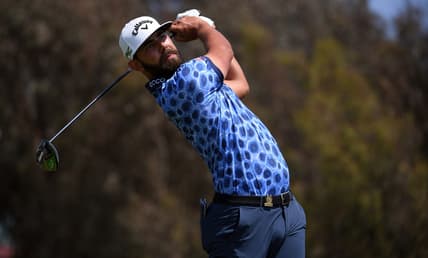 Jun 17, 2021; San Diego, California, USA; Erik van Rooyen plays his shot from the 12th tee during the first round of the U.S. Open golf tournament at Torrey Pines Golf Course. Mandatory Credit: Orlando Ramirez-USA TODAY Sports