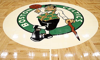 Dec 17, 2021; Boston, Massachusetts, USA; The Boston Celtics logo is seen before their game against the Golden State Warriors at TD Garden. Mandatory Credit: Winslow Townson-USA TODAY Sports