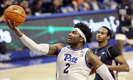 Nov 22, 2022; Pittsburgh, Pennsylvania, USA; Pittsburgh Panthers forward Blake Hinson (2) shoots against the Fairleigh Dickinson Knights during the second half at the Petersen Events Center. Pittsburgh won 83-61.Mandatory Credit: Charles LeClaire-USA TODAY Sports