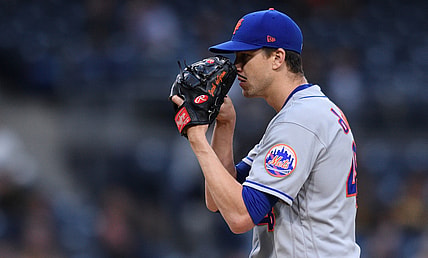 Jun 5, 2021; San Diego, California, USA; New York Mets starting pitcher Jacob deGrom (48) prepares to pitch against the San Diego Padres during the first inning at Petco Park. Mandatory Credit: Orlando Ramirez-USA TODAY Sports