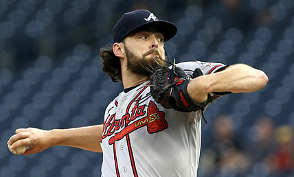 Jul 6, 2021; Pittsburgh, Pennsylvania, USA;  Atlanta Braves starting pitcher Ian Anderson (36) delivers a pitch against the Pittsburgh Pirates during the first inning at PNC Park. Mandatory Credit: Charles LeClaire-USA TODAY Sports