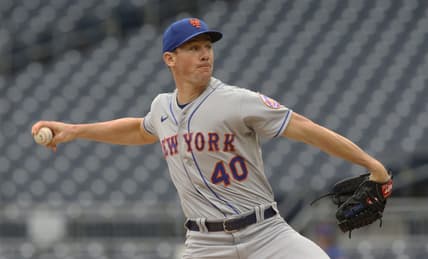 Sep 7, 2022; Pittsburgh, Pennsylvania, USA;  New York Mets starting pitcher Chris Bassitt (40) delivers a pitch against the Pittsburgh Pirates during the first inning at PNC Park. Mandatory Credit: Charles LeClaire-USA TODAY Sports