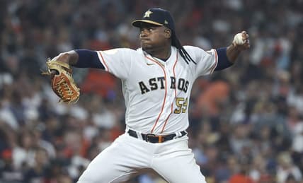 Mar 30, 2023; Houston, Texas, USA; Houston Astros starting pitcher Framber Valdez (59) delivers a pitch during the third inning against the Chicago White Sox at Minute Maid Park. Mandatory Credit: Troy Taormina-USA TODAY Sports