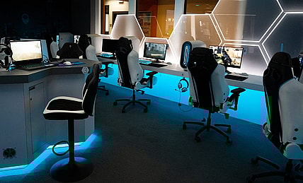 The Alienware Longhorn E-sports Lounge in the Texas Union, Wednesday, Oct. 11, 2023. The upstairs lounge was the first stage of UT's partnership with Alienware and opened in August of 2022. The larger arena downstairs, opened this week, builds upon the success of the lounge.