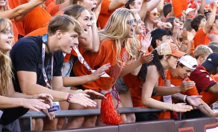 Sep 3, 2021; Blacksburg, Virginia, USA;  Virginia Tech Hokies fans cheer during the second quarter against the North Carolina Tar Heels at Lane Stadium. Mandatory Credit: Reinhold Matay-USA TODAY Sports