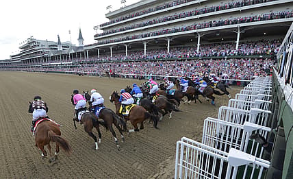 May 3, 2019; Louisville, KY, USA; A general view at the start of the 145th running of the Kentucky Oaks at Churchill Downs. Mandatory Credit: Jamie Rhodes-USA TODAY Sports