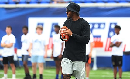 Former Memphis Tiger football star and current Dallas Cowboys running back Tony Pollard holds a football camp at Simmons Bank Liberty Stadium on May 13, 2023 in Memphis, Tenn.