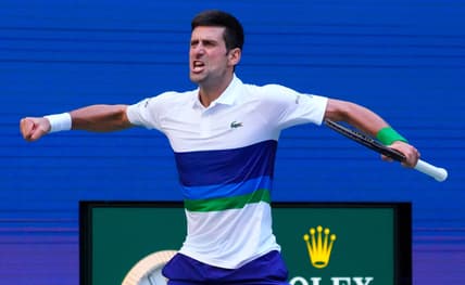 Sep 4, 2021; Flushing, NY, USA; Novak Djokovic of Serbia reacts to the crowd after winning the 3rd set against Kei Nishikori of Japan on day six of the 2021 U.S. Open tennis tournament at USTA Billie Jean King National Tennis Center. Mandatory Credit: Robert Deutsch-USA TODAY Sports