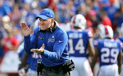 Bills head coach Sean McDermott is fired up after a field goal.