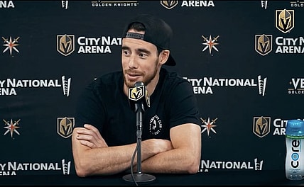 Reilly Smith meets with the media for exit interviews 5/16/2025 (Photo/Screenshot- Vegas Golden Knights via Twitter)