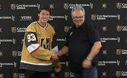 Vegas Golden Knights forward Mitch Marner meets with the media 7/1//2025 (Photo/Screenshot- Vegas Golden Knights via Twitter)