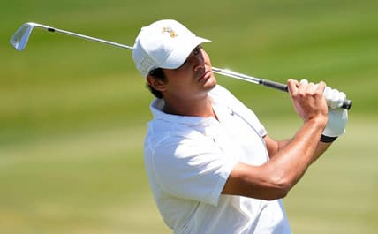 May 30, 2022; Scottsdale, Arizona, USA; Eugenio Chacarra of Oklahoma State plays his second shot on the first hole during the final round of the NCAA DI Mens Golf Championship at Grayhawk Golf Club - Raptor Course. Mandatory Credit: Rob Schumacher-Arizona Republic

Golf Ncaa Di Mens Golf Championship