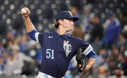 Sep 23, 2022; Kansas City, Missouri, USA; Kansas City Royals starting pitcher Brady Singer (51) throws a pitch against the Seattle Mariners in the first inning at Kauffman Stadium. Mandatory Credit: Denny Medley-USA TODAY Sports