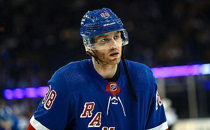 Apr 29, 2023; New York, New York, USA; New York Rangers right wing Patrick Kane (88) warms up before the first period against the New Jersey Devils in game six of the first round of the 2023 Stanley Cup Playoffs at Madison Square Garden. Mandatory Credit: Danny Wild-USA TODAY Sports