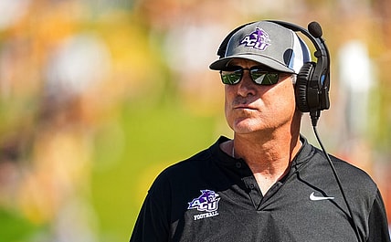 Sep 17, 2022; Columbia, Missouri, USA; Abilene Christian Wildcats head coach Keith Patterson looks on during the first half against the Missouri Tigers at Faurot Field at Memorial Stadium. Mandatory Credit: Jay Biggerstaff-USA TODAY Sports