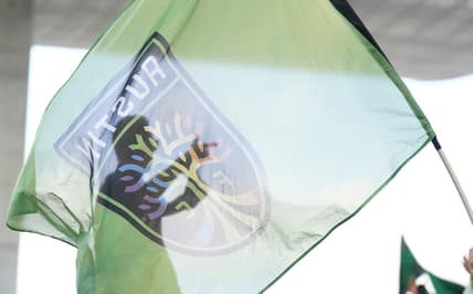 Oct 24, 2021; Austin, Texas, USA; Austin FC fan waives a flag in the first half of the game against Houston Dynamo FC at Q2 Stadium. Mandatory Credit: Scott Wachter-USA TODAY Sports