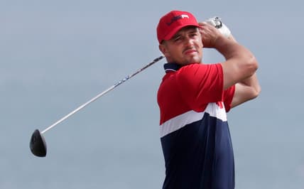 Bryson DeChambeau watches his shot off the 9th tee during the Ryder Cup at Whistling Straits, Sunday, September 26, 2021, in Haven, Wis.Gary C. Klein/USA TODAY NETWORK-Wisconsin

She 092621 Ryder Cup Day 3 Gck 009