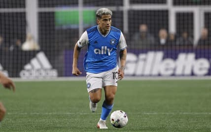 Apr 16, 2022; Foxborough, Massachusetts, USA; Charlotte FC midfielder Cristian Ortiz (10) during the second half against the New England Revolution at Gillette Stadium. Mandatory Credit: Winslow Townson-USA TODAY Sports