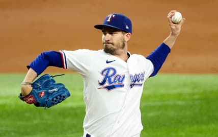 Aug 1, 2023; Arlington, Texas, USA; Texas Rangers starting pitcher Andrew Heaney (44) throws during the first inning against the Chicago White Sox at Globe Life Field. Mandatory Credit: Kevin Jairaj-USA TODAY Sports