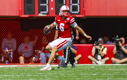 Sep 17, 2022; Lincoln, Nebraska, USA;  Nebraska Cornhuskers quarterback Chubba Purdy (6) against the Oklahoma Sooners at Memorial Stadium. Mandatory Credit: Kevin Jairaj-USA TODAY Sports