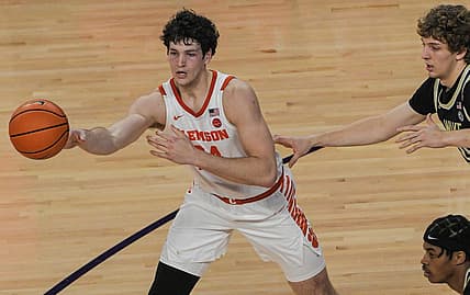 Clemson sophomore forward PJ Hall (24) looks to pass against Wake Forest during the second half at Littlejohn Coliseum Friday, December 2, 2022.

Clemson Basketball Vs Wake Forest University Acc