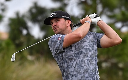 Will Gordon of Davidson, NC, hits from the tee of the par 3, 253-yard, third hole on Friday, Feb. 18, 2022 during the second round of the LECOM Suncoast Classic  on the Korn Ferry Tour at Lakewood National Golf Club.

Lecom Round 2 026