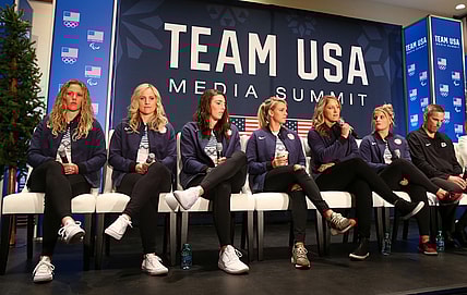 Sep 26, 2017; Park City, UT, USA; Team USA women's hockey players during the 2018 U.S. Olympic Summit at Grand Summit Hotel. Mandatory Credit: Jerry Lai-USA TODAY Sports