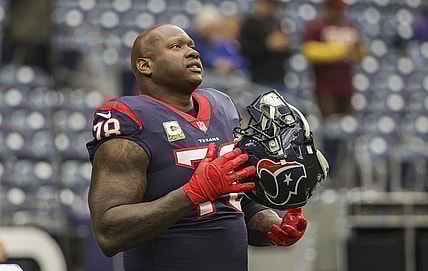Nov 20, 2022; Houston, Texas, USA; Houston Texans offensive tackle Laremy Tunsil (78) on the field before the game against the Washington Commanders at NRG Stadium. Mandatory Credit: Troy Taormina-USA TODAY Sports