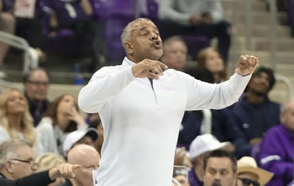 Jan 14, 2023; Fort Worth, Texas, USA;  Kansas State Wildcats head coach Jerome Tang reacts during the second half against the TCU Horned Frogs at Ed and Rae Schollmaier Arena. Mandatory Credit: Kevin Jairaj-USA TODAY Sports
