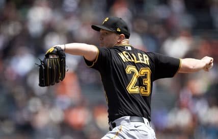 May 31, 2023; San Francisco, California, USA; Pittsburgh Pirates starting pitcher Mitch Keller (23) delivers a pitch against the San Francisco Giants during the first inning at Oracle Park. Mandatory Credit: D. Ross Cameron-USA TODAY Sports
