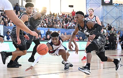 Nov 11, 2022; San Diego, California, US; Gonzaga Bulldogs guard Malachi Smith (13) dives for a loose ball during the first half against the Michigan State Spartans at USS Abraham Lincoln. Mandatory Credit: Orlando Ramirez-USA TODAY Sports
