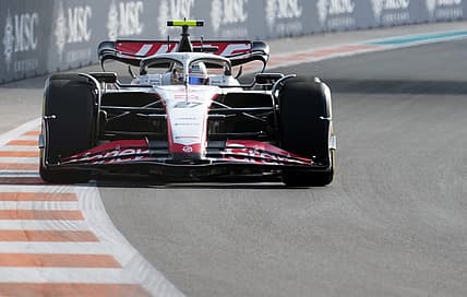 May 5, 2023; Miami Gardens, Florida, USA;  Haas driver Nico Hulkenberg (27) of Germany races into turn 11 during the second practice at Miami International Autodrome. Mandatory Credit: Jasen Vinlove-USA TODAY Sports