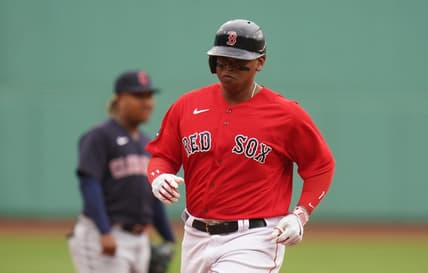 Apr 29, 2023; Boston, Massachusetts, USA; Boston Red Sox third baseman Rafael Devers (11) rounds the bases after hitting a three run home run against the Cleveland Guardians in the first inning at Fenway Park. Mandatory Credit: David Butler II-USA TODAY Sports