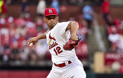 May 13, 2022; St. Louis, Missouri, USA;  St. Louis Cardinals starting pitcher Jordan Hicks (12) pitches against the San Francisco Giants during the first inning at Busch Stadium. Mandatory Credit: Jeff Curry-USA TODAY Sports