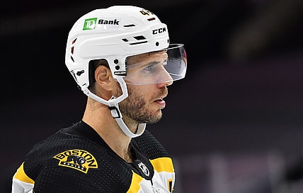 Feb 3, 2021; Philadelphia, Pennsylvania, USA; Boston Bruins center David Krejci (46) against the Philadelphia Flyers at Wells Fargo Center. Mandatory Credit: Eric Hartline-USA TODAY Sports
